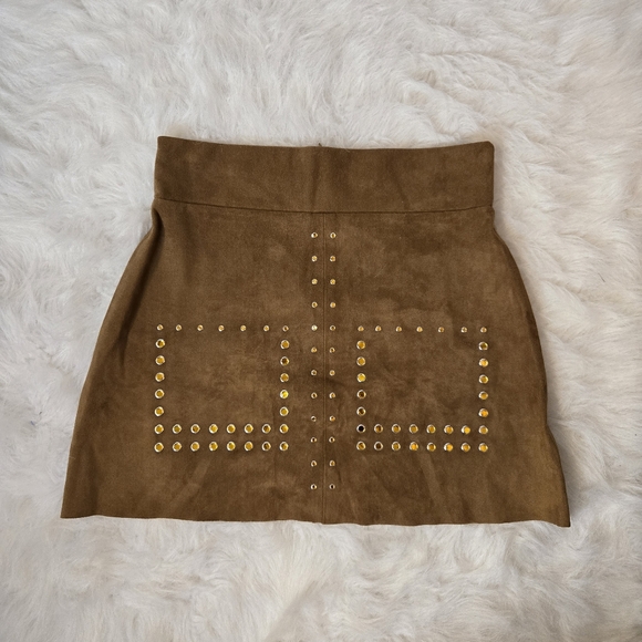 Brown Suede Western Skirt with Gold Accents! - Picture 3 of 9